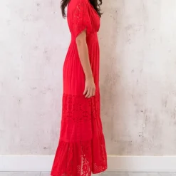 Maxi Kanten Jurk Rood -Exporteren Dames Glam Winkel Maxi Kanten Jurk Rood 1 586x900 2