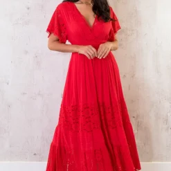 Maxi Kanten Jurk Rood -Exporteren Dames Glam Winkel Maxi Kanten Jurk Rood 2 586x900 2