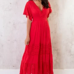 Maxi Kanten Jurk Rood -Exporteren Dames Glam Winkel Maxi Kanten Jurk Rood 3 586x900 2