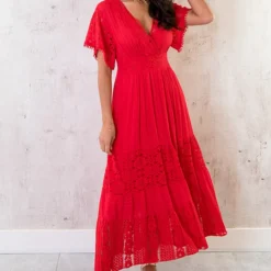 Maxi Kanten Jurk Rood -Exporteren Dames Glam Winkel Maxi Kanten Jurk Rood 4 586x900 1