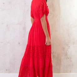 Maxi Kanten Jurk Rood -Exporteren Dames Glam Winkel Maxi Kanten Jurk Rood 7 586x900 1