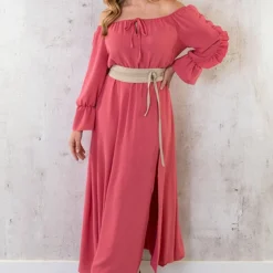 Maxi Off Shoulder Ruffle Jurk Dust Roze
