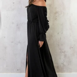Maxi Off Shoulder Ruffle Jurk Zwart -Exporteren Dames Glam Winkel Maxi Off Shoulder Ruffle Jurk Zwart 3 586x900 1
