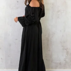 Maxi Off Shoulder Ruffle Jurk Zwart -Exporteren Dames Glam Winkel Maxi Off Shoulder Ruffle Jurk Zwart 4 586x900 1