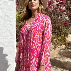 Maxi Oversized Jurk Print Fuchsia -Exporteren Dames Glam Winkel Maxi Oversized Jurk Print Fuchsia 6 586x900 1