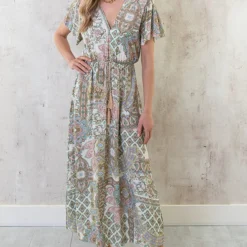Maxi Print Jurk Army -Exporteren Dames Glam Winkel Maxi Print Jurk Army 7 586x900 1
