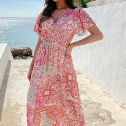 Maxi Print Jurk Fuchsia -Exporteren Dames Glam Winkel Maxi Print Jurk Fuchsia 4 586x900 1