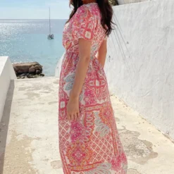 Maxi Print Jurk Fuchsia -Exporteren Dames Glam Winkel Maxi Print Jurk Fuchsia 7 586x900 1