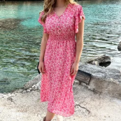 Maxi Ruffle Flower Jurk Roze