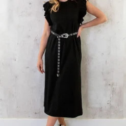 Maxi Split Jurk Ruffle Zwart -Exporteren Dames Glam Winkel Maxi Split Jurk Ruffle Zwart 1 586x900 2