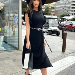 Maxi Split Jurk Ruffle Zwart -Exporteren Dames Glam Winkel Maxi Split Jurk Ruffle Zwart 4 586x900 1