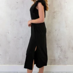 Maxi Split Jurk Ruffle Zwart -Exporteren Dames Glam Winkel Maxi Split Jurk Ruffle Zwart 4 586x900 2