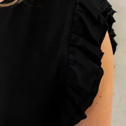 Maxi Split Jurk Ruffle Zwart -Exporteren Dames Glam Winkel Maxi Split Jurk Ruffle Zwart 586x900 1