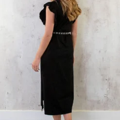 Maxi Split Jurk Ruffle Zwart -Exporteren Dames Glam Winkel Maxi Split Jurk Ruffle Zwart 6 586x900 1