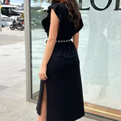 Maxi Split Jurk Ruffle Zwart -Exporteren Dames Glam Winkel Maxi Split Jurk Ruffle Zwart 7 586x900 1