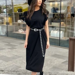 Maxi Split Jurk Ruffle Zwart -Exporteren Dames Glam Winkel Maxi Split Jurk Ruffle Zwart 9 586x900 1