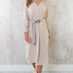 Maxi V-Hals Jurk Beige -Exporteren Dames Glam Winkel Maxi V Hals Jurk Beige 3 586x900 1