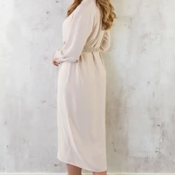 Maxi V-Hals Jurk Beige -Exporteren Dames Glam Winkel Maxi V Hals Jurk Beige 4 586x900 1