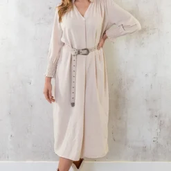 Maxi V-Hals Jurk Beige -Exporteren Dames Glam Winkel Maxi V Hals Jurk Beige 5 586x900 1