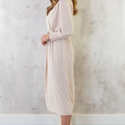 Maxi V-Hals Jurk Beige -Exporteren Dames Glam Winkel Maxi V Hals Jurk Beige 6 586x900 1