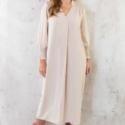 Maxi V-Hals Jurk Beige