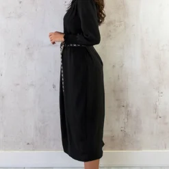 Maxi V-Hals Jurk Black -Exporteren Dames Glam Winkel Maxi V Hals Jurk Black 4 586x900 1