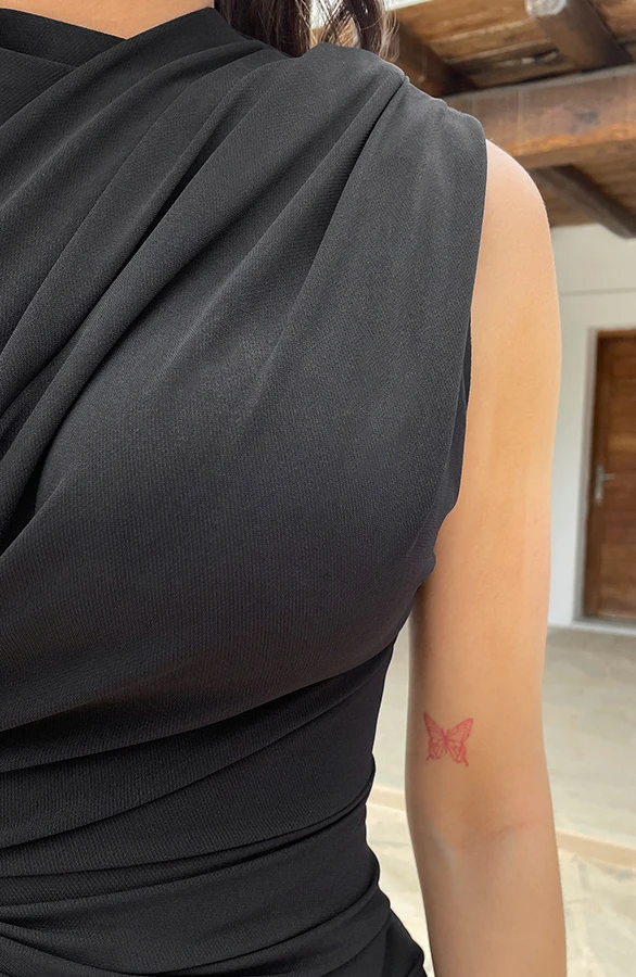 Midi Jurk Gedrapeerd Zwart 6 Midi Jurk Gedrapeerd Zwart - Afbeelding 6