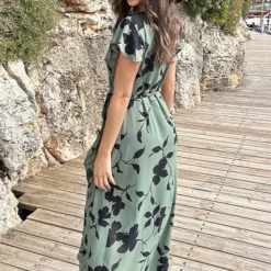 Flower Jurk Midi Army Zwart -Exporteren Dames Glam Winkel Midi Overslag Jurk Flower Army Zwart 2 586x900 1