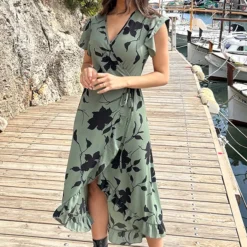 Flower Jurk Midi Army Zwart