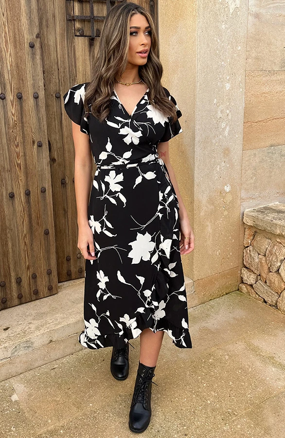 Flower Jurk Midi Zwart Wit 3 Flower Jurk Midi Zwart Wit - Afbeelding 3