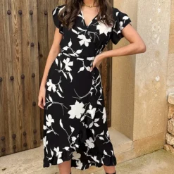 Flower Jurk Midi Zwart Wit