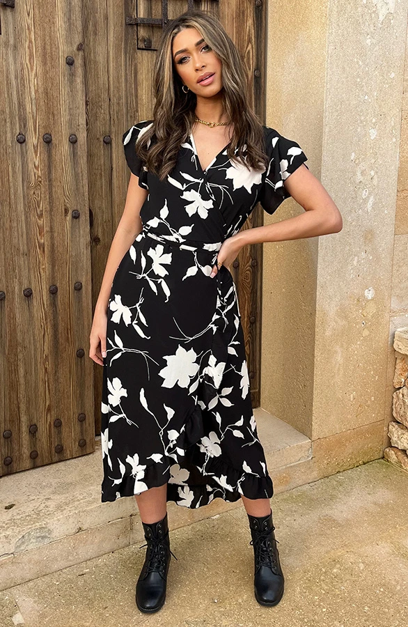 Flower Jurk Midi Zwart Wit 1 Flower Jurk Midi Zwart Wit