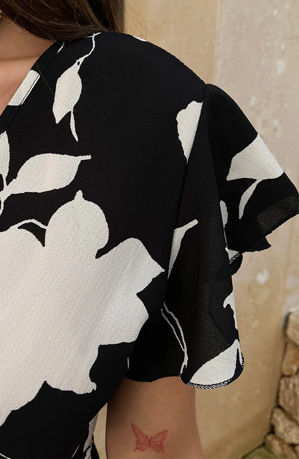 Flower Jurk Midi Zwart Wit 6 Flower Jurk Midi Zwart Wit - Afbeelding 6