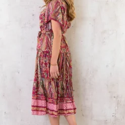 Midi Print Jurk Deluxe Fuchsia -Exporteren Dames Glam Winkel Midi Print Jurk Deluxe Fuchsia 1 586x900 1