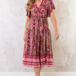 Midi Print Jurk Deluxe Fuchsia