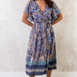 Midi Print Jurk Deluxe Kobalt -Exporteren Dames Glam Winkel Midi Print Jurk Deluxe Kobalt 1 586x900 1