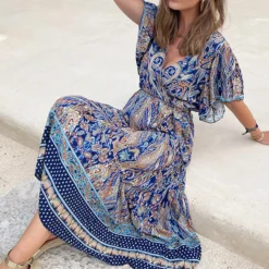 Midi Print Jurk Deluxe Kobalt