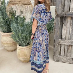 Midi Print Jurk Deluxe Kobalt -Exporteren Dames Glam Winkel Midi Print Jurk Deluxe Kobalt 3 586x900 1