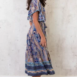 Midi Print Jurk Deluxe Kobalt -Exporteren Dames Glam Winkel Midi Print Jurk Deluxe Kobalt 4 586x900 1