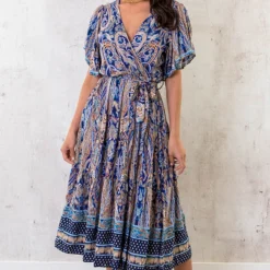 Midi Print Jurk Deluxe Kobalt -Exporteren Dames Glam Winkel Midi Print Jurk Deluxe Kobalt 5 586x900 1