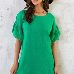 Mousseline Embroidery Oversized Jurk Bright Green -Exporteren Dames Glam Winkel Mousseline Embroidery Oversized Jurk Bright Green 3 586x900 1