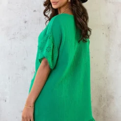 Mousseline Embroidery Oversized Jurk Bright Green -Exporteren Dames Glam Winkel Mousseline Embroidery Oversized Jurk Bright Green 6 586x900 1