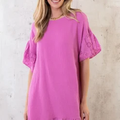 Musthave Deal Mousseline Embroidery Oversized Jurk -Exporteren Dames Glam Winkel Mousseline Embroidery Oversized Jurk Roze 5 586x900 2