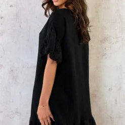 Mousseline Embroidery Oversized Jurk Zwart -Exporteren Dames Glam Winkel Mousseline Embroidery Oversized Jurk Zwart 1 586x900 1