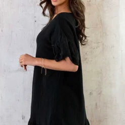 Mousseline Embroidery Oversized Jurk Zwart -Exporteren Dames Glam Winkel Mousseline Embroidery Oversized Jurk Zwart 5 586x900 1