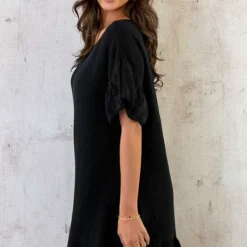 Mousseline Embroidery Oversized Jurk Zwart -Exporteren Dames Glam Winkel Mousseline Embroidery Oversized Jurk Zwart 6 586x900 1