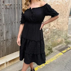 Offshoulder Laagjes Jurk Zwart