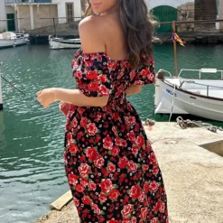 Off Shoulder Rozen Jurk