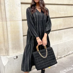 Oversized Jurk Golden Stripes Zwart