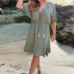 Oversized Jurk Gouden Detail Army